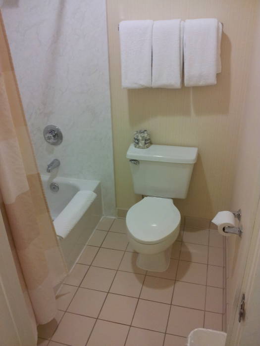 Hotel suite: sink and door to bathroom.