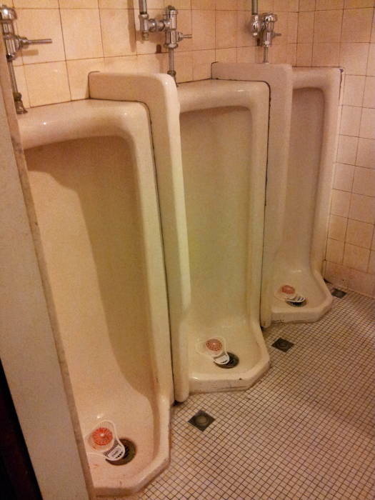 Large 1920s urinals at Theodore Roosevelt's childhood home at 28 East 20th Street in New York.