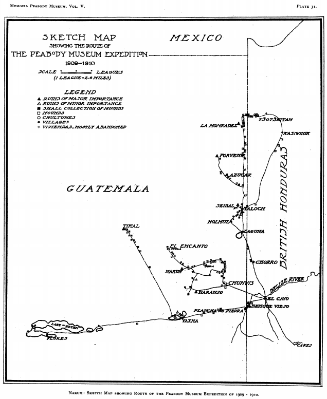 Sketch map showing the route of the Peabody Museum Expedition of 1909–1910.