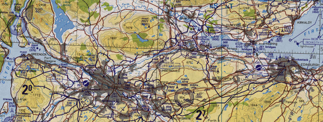 Tactical Pilotage Chart E-1B showing the route of the Antonine Wall.