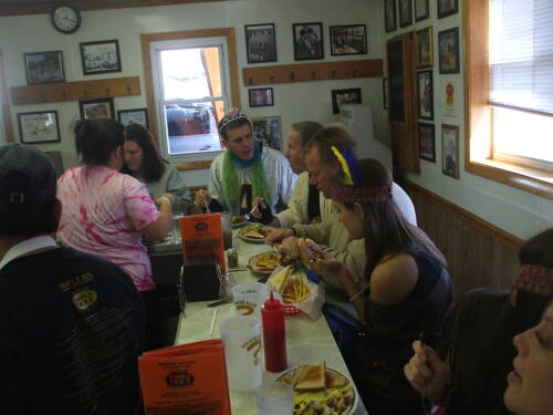 Eating at the Triple XXX diner in West Lafayette, Indiana. On the hill but on the level.