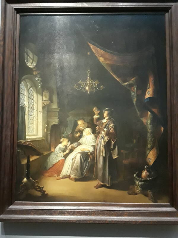 Dutch physician practicing uroscopy, Gerrit Dou's 'The Dropsical Woman', 1663.