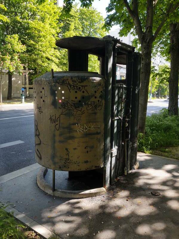 The last surviving vespasienne in Paris, on Boulevard Arago beside the Centre Pénitentiare de Paris la Santé.