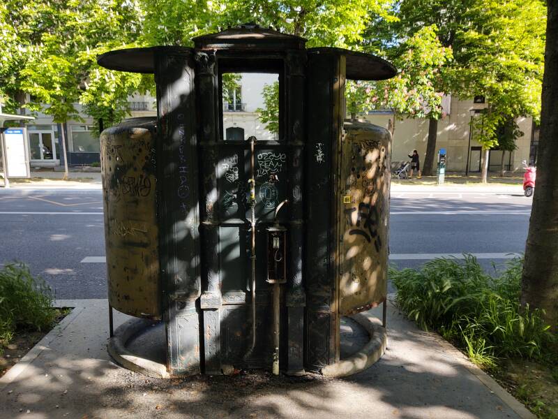 The last surviving vespasienne in Paris, on Boulevard Arago beside the Centre Pénitentiare de Paris la Santé.