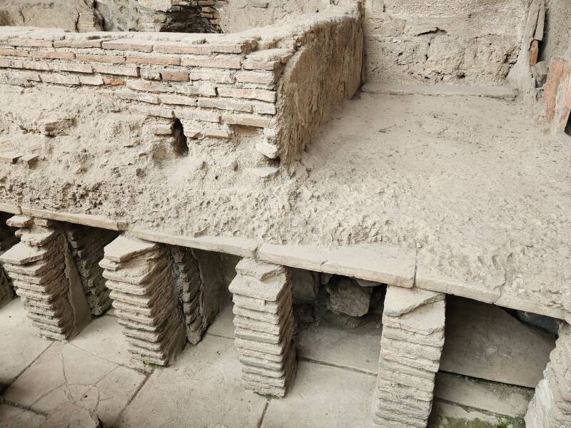 Hypocaust system heating the caldarium floor at the Stabiane Baths at Pompeii.