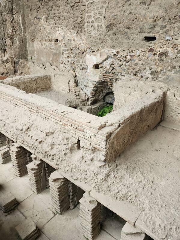 Hypocaust system heating the caldarium floor at the Stabiane Baths at Pompeii.