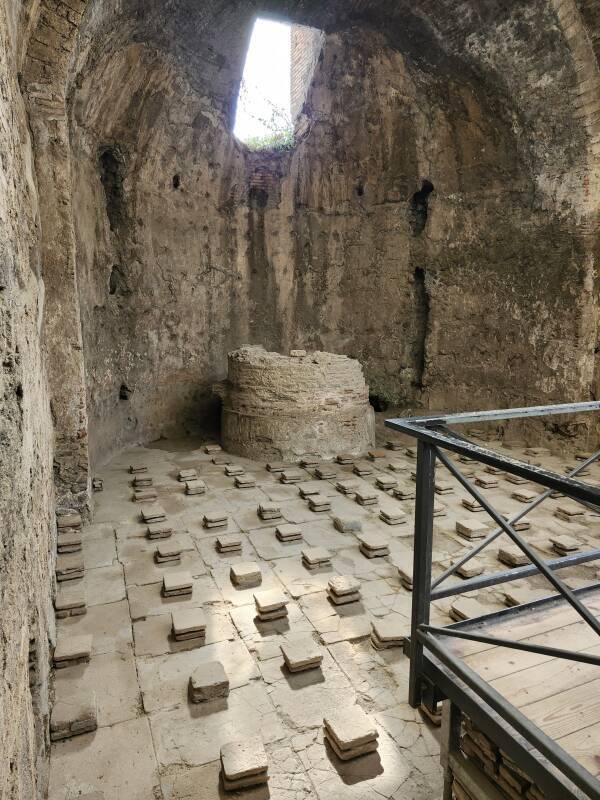 Hypocaust system heating the caldarium floor at the Stabiane Baths at Pompeii.