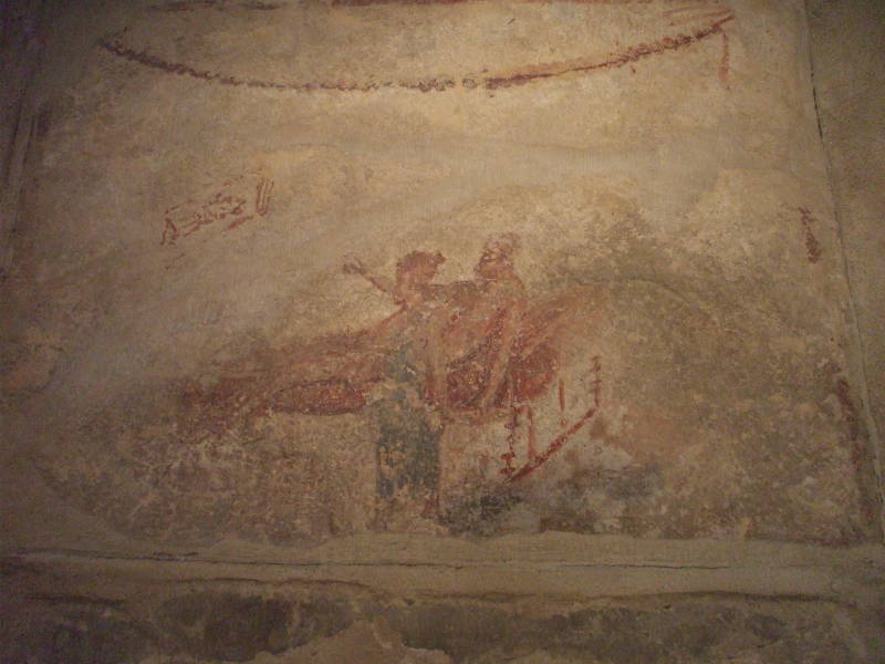 Erotic fresco in the Lupanaro, a Roman brothel at Pompeii.