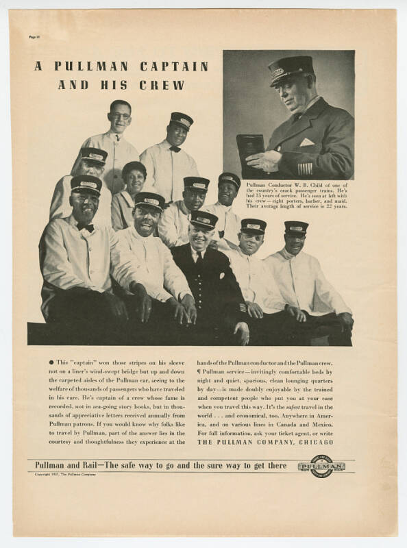 Newspaper advertisement for Pullman Palace Car Company, 1937, resized, original from https://nmaahc.si.edu/object/nmaahc_2012.46.75.20
