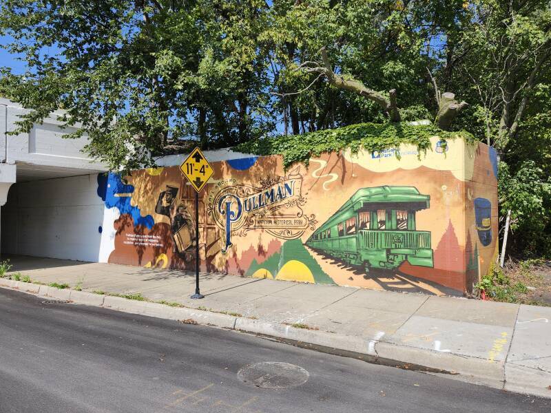 Mural beside the CN (formerly Illinois Central) overpass near the site.
