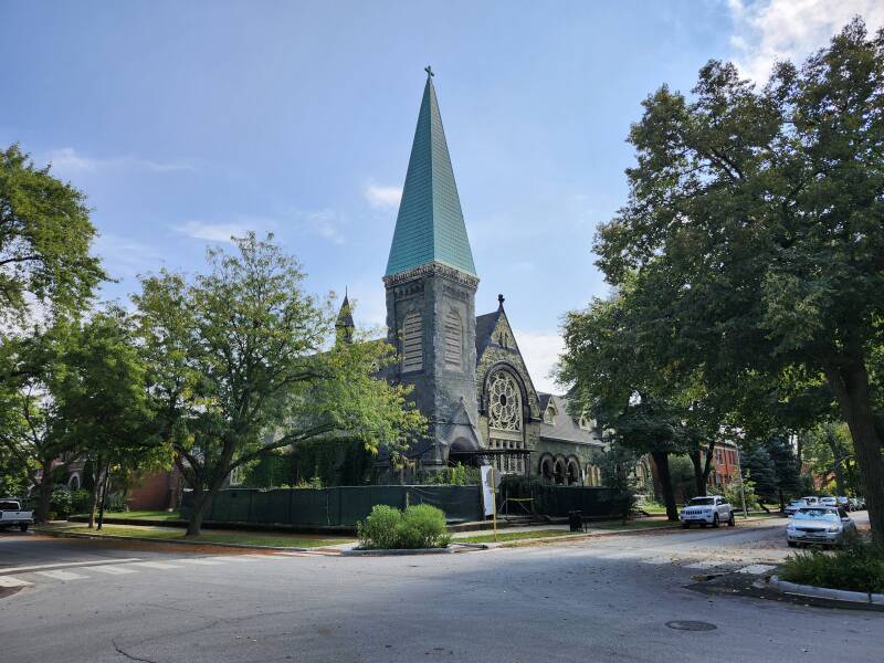 Green stone church in Pullman.