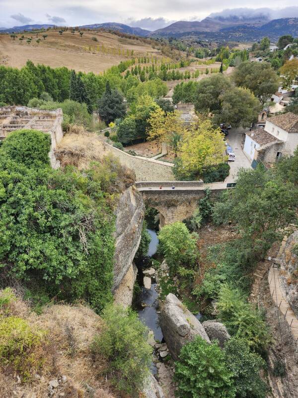 View from the Old Bridge down to the Arab Bridge, or the Roman Bridge.