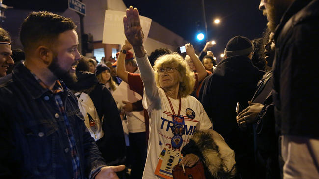 Trump supporter making Nazi salute.